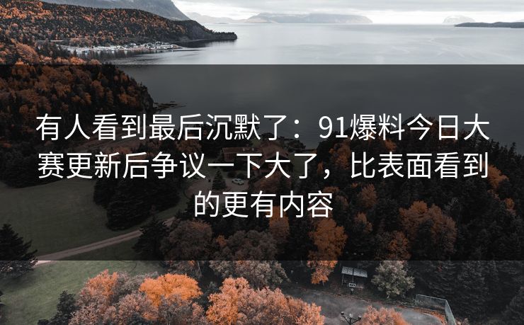 有人看到最后沉默了：91爆料今日大赛更新后争议一下大了，比表面看到的更有内容